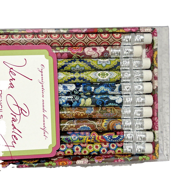 Vera Bradley 10 Paper Wrapped Pencils Box Set Take Note Collection 1 Sharp Used - Picture 7 of 7